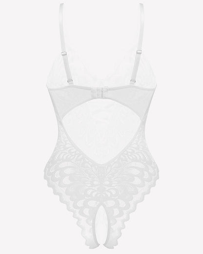 Spitze tief V Teddy Crotchless Bodysuits