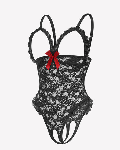Spitzen-Teddy mit Rüschen am V-Ausschnitt Bodysuit
