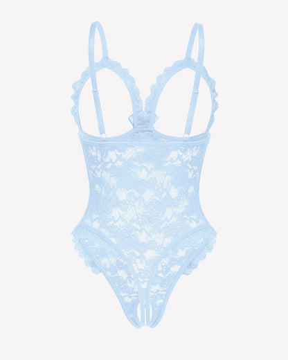 Spitzen-Teddy mit Rüschen am V-Ausschnitt Bodysuit