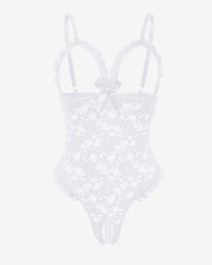 Spitzen-Teddy mit Rüschen am V-Ausschnitt Bodysuit