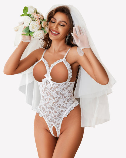 Spitzen-Teddy mit Rüschen am V-Ausschnitt Bodysuit
