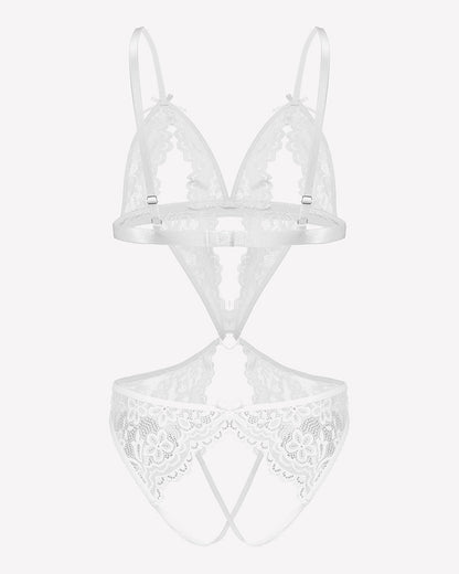 Tiefer V-Teddy-Bodysuit aus Spitze