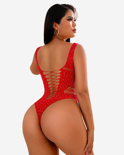 Mesh Fischnetz Strass Bodysuit