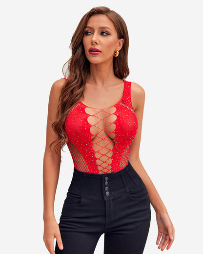 Mesh Fischnetz Strass Bodysuit