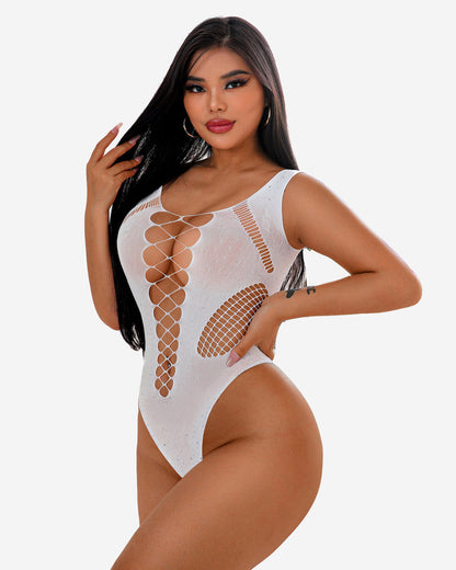 Mesh Fischnetz Strass Bodysuit