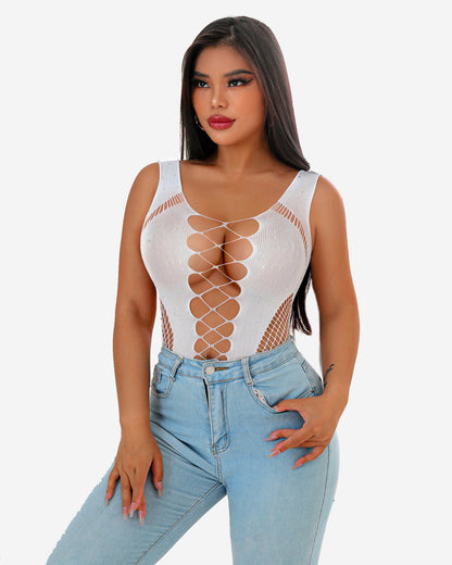 Mesh Fischnetz Strass Bodysuit