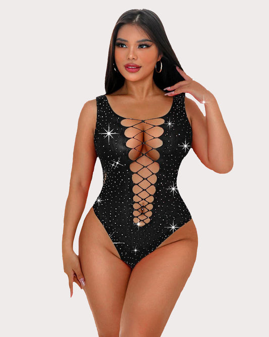 Mesh Fischnetz Strass Bodysuit