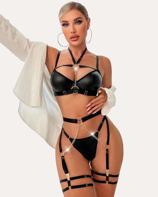5 Stück Leder Push Up BH mit Kette