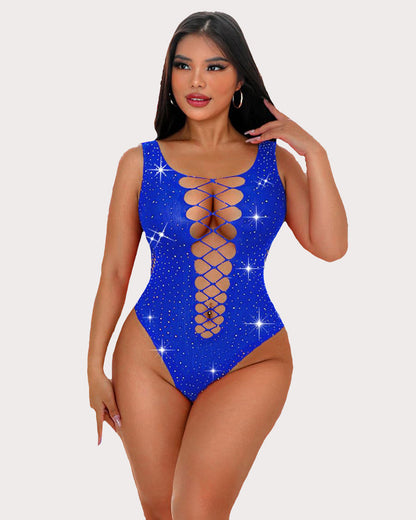 Mesh Fischnetz Strass Bodysuit