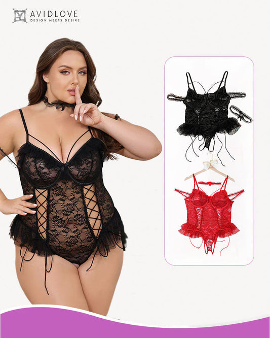 2 Packungen Plus Size schiere Spitze Bodysuits