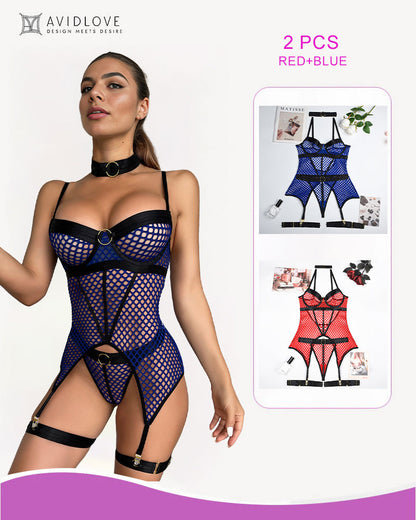 2 Packs Fischnetz Mesh Korsett Dessous