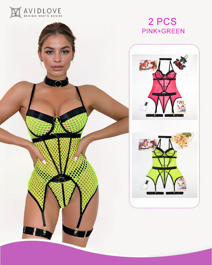 2 Packs Fischnetz Mesh Korsett Dessous