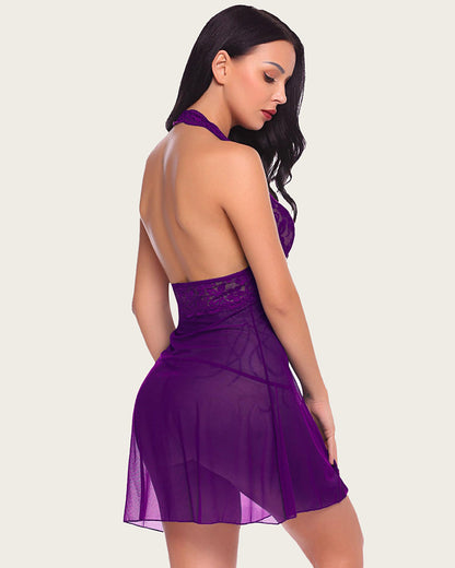 Halter Spitze Babydoll Mesh V Neck Nachtwäsche