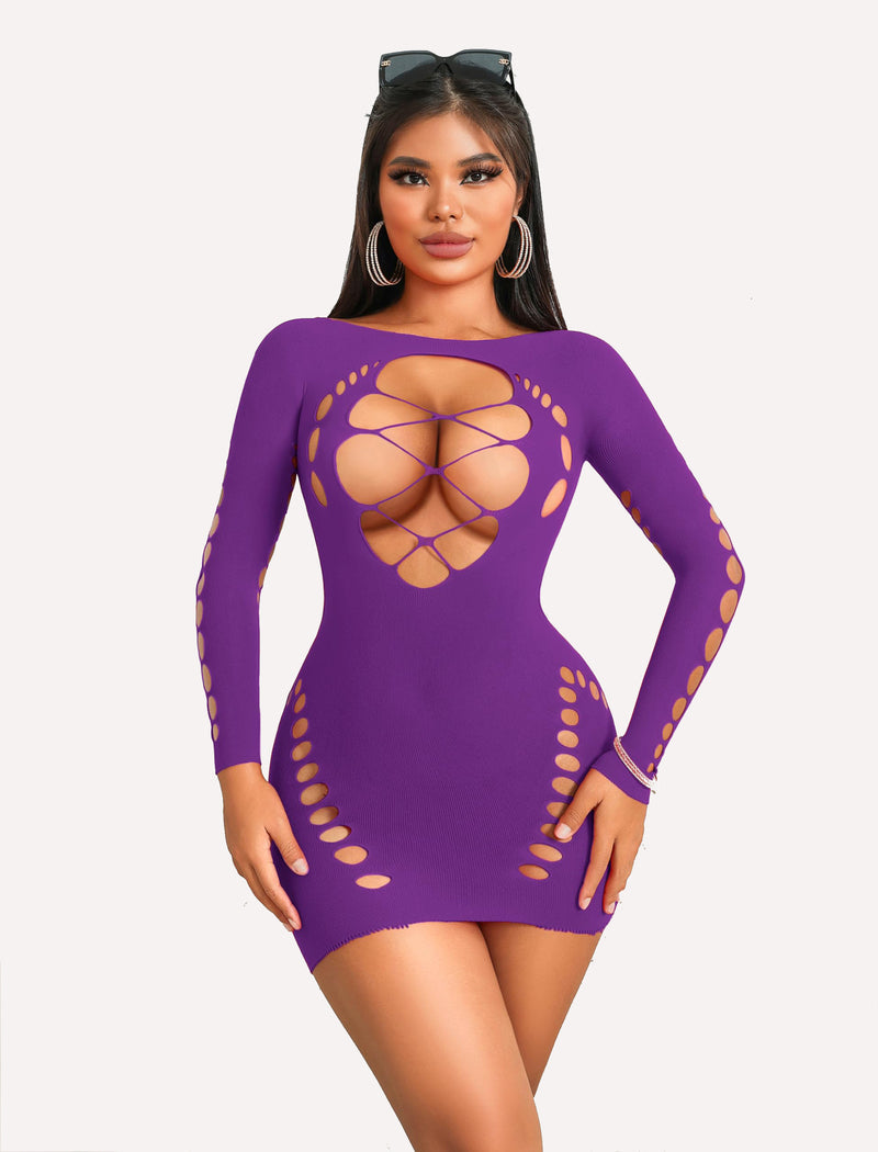 Fischnetz-Dessous Langärmeliges Mesh-Kleid