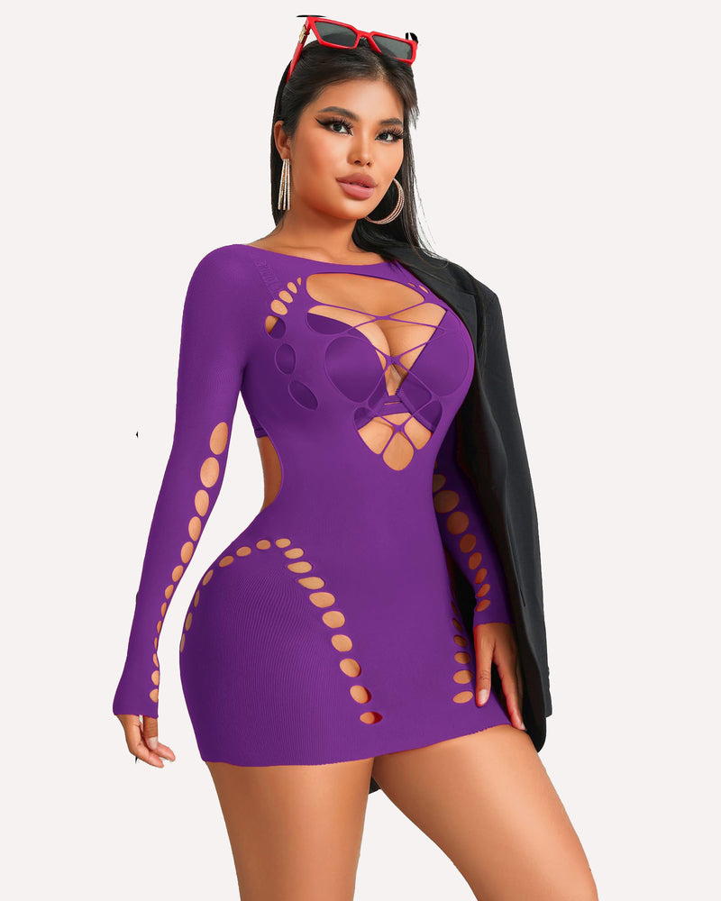 Fischnetz-Dessous Langärmeliges Mesh-Kleid
