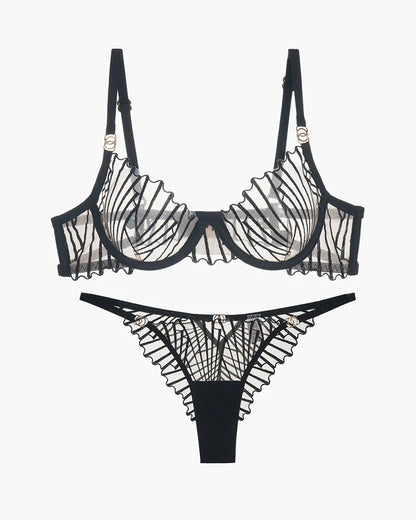 Dünner bestickter BH und Panty 2 Sets