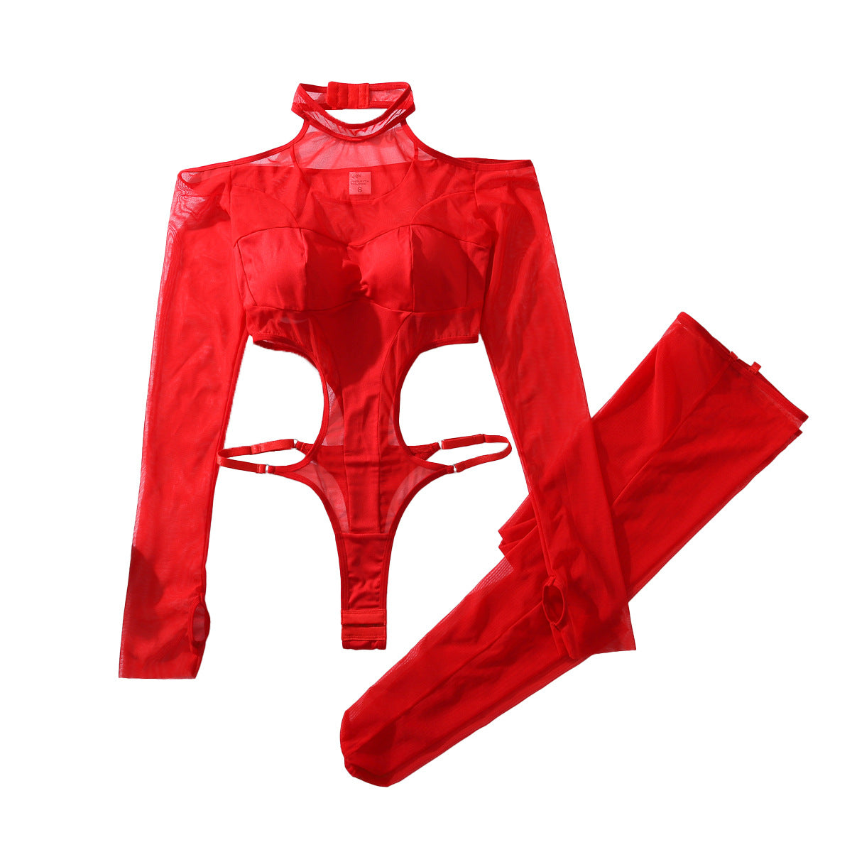 Durchsichtiger Netz-Bodystocking mit Cut-Outs, Neckholder und offenem Schritt