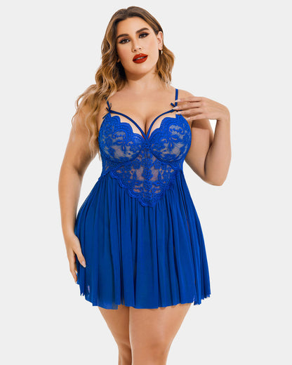 Plus Größe V-Ausschnitt Mesh Seite Schlitz Babydolls