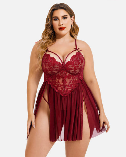 Plus Größe V-Ausschnitt Mesh Seite Schlitz Babydolls
