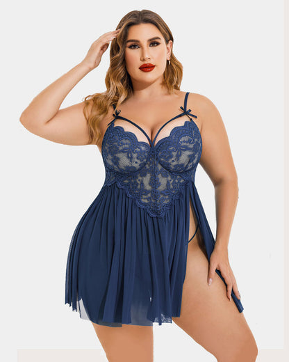 Plus Größe V-Ausschnitt Mesh Seite Schlitz Babydolls