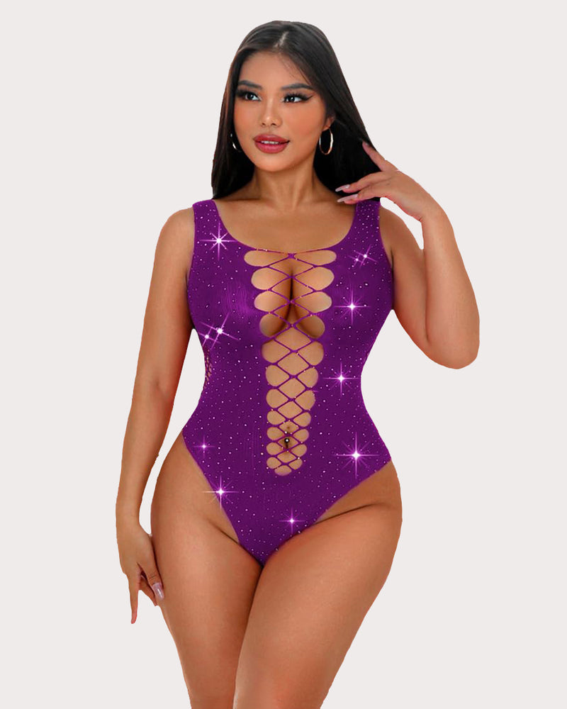 Mesh Fischnetz Strass Bodysuit