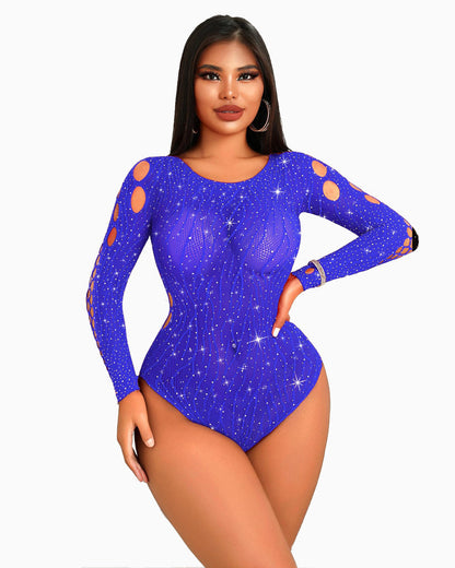 Strass Fischnetz-Bodysuits Mesh Top