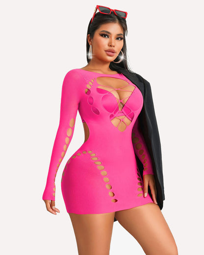 Fischnetz-Dessous Langärmeliges Mesh-Kleid