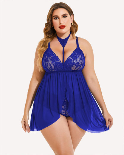 Plus Size Spitze Babydoll Mesh Choker Nachtwäsche