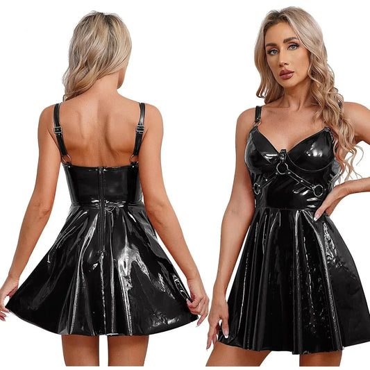 Verführerisches Glänzendes Leder-Latex-Kleid | KissHuts®