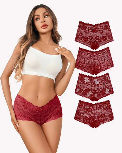 4 Stück Floral Lace Panties Mid-Rise Panty