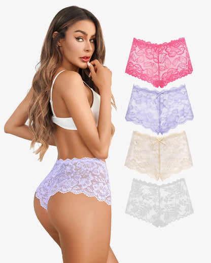 4 Stück Floral Lace Panties Mid-Rise Panty