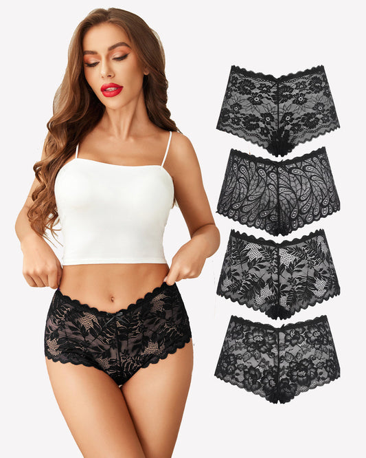 4 Stück Floral Lace Panties Mid-Rise Panty