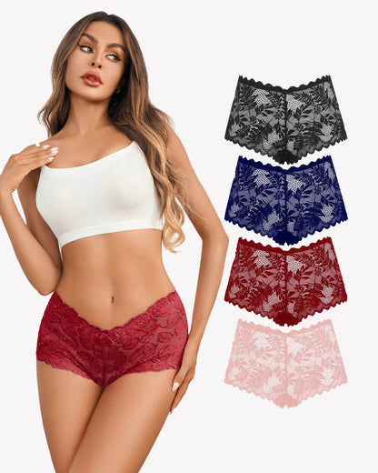 4 Stück Floral Lace Panties Mid-Rise Panty
