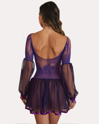 Babydoll-Kleid mit Spitze und langen Ärmeln Nachtwäsche