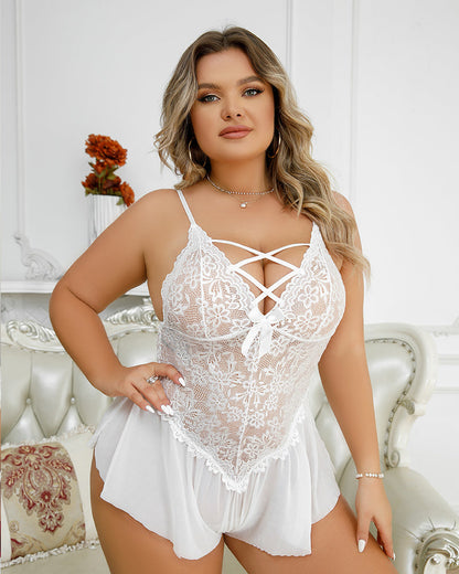 Plus Size Mesh Sheer Bodysuit Lingerie