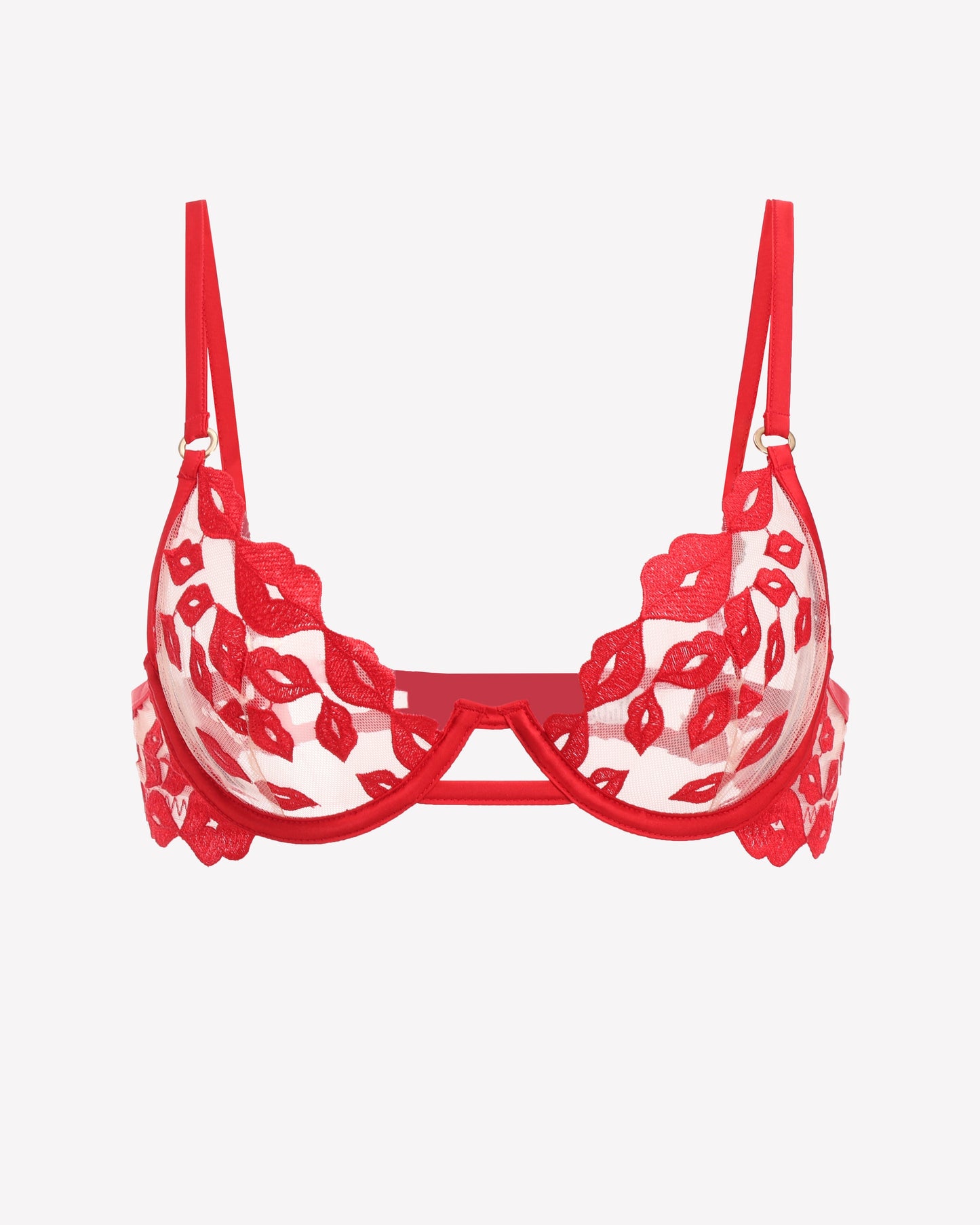 Kiss Print Embroidery Garter Lingerie Sets