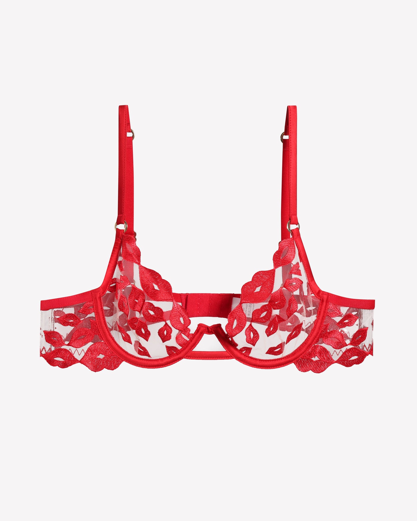 Kiss Print Embroidery Garter Lingerie Sets
