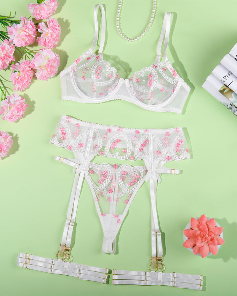 Bestickte Spitze in Herzform Dessous Set