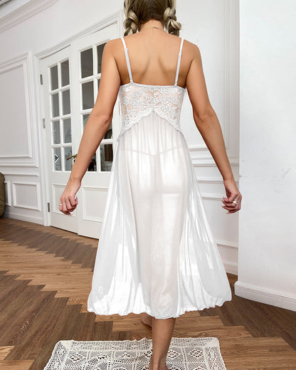 Mesh Deep V Lace Side Slit Kleid