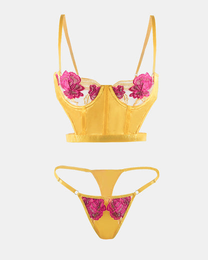 Rose Stickerei Spitze Dessous Set