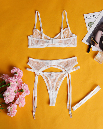 Elegantes Ketten-Dessous-Set aus transparenter Spitze