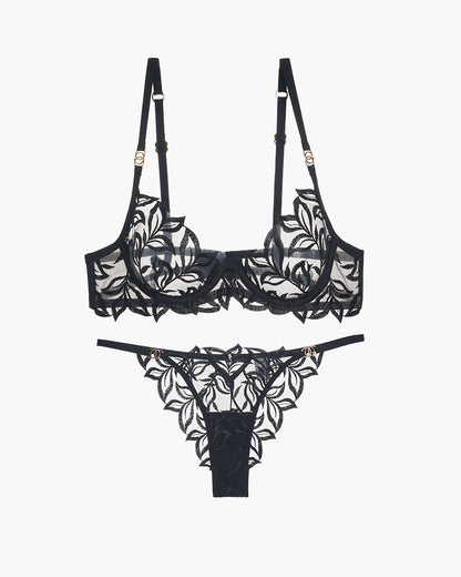 Bestickter Spitzen-BH und Panty 2 Sets