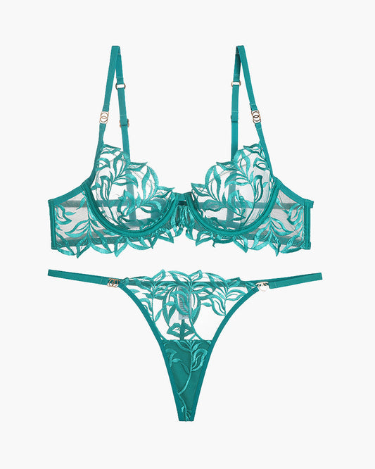 Bestickter Spitzen-BH und -Tanga 2er-Set