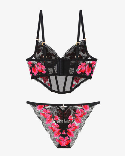 Bestickter Korsett-BH und Panty 2 Sets