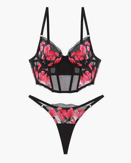 Bestickter Korsett-BH und Tanga 2er-Set