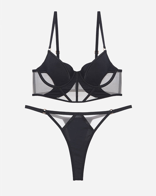 Push Up Mesh Hollow BH und Tanga Set