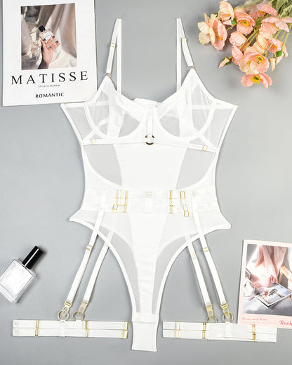 Erotischer Bodysuit Dessous Set mit Strumpfband