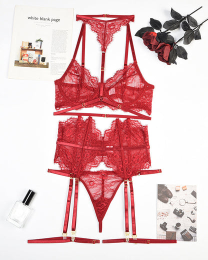 Lace Bra & Panty Set with Garter Belt