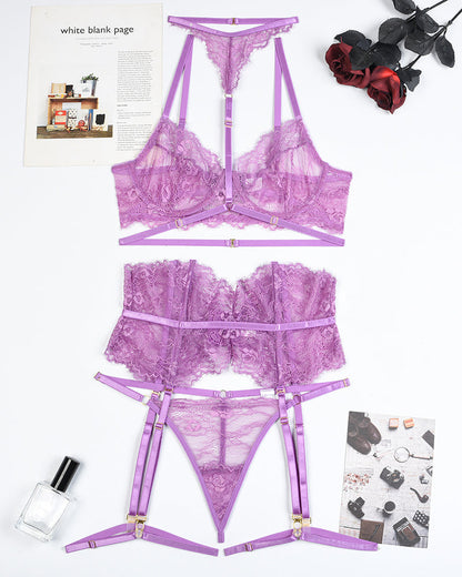 Lace Bra & Panty Set with Garter Belt