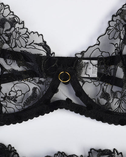 Besticktes Spitzen-Dessous-Set mit Kette